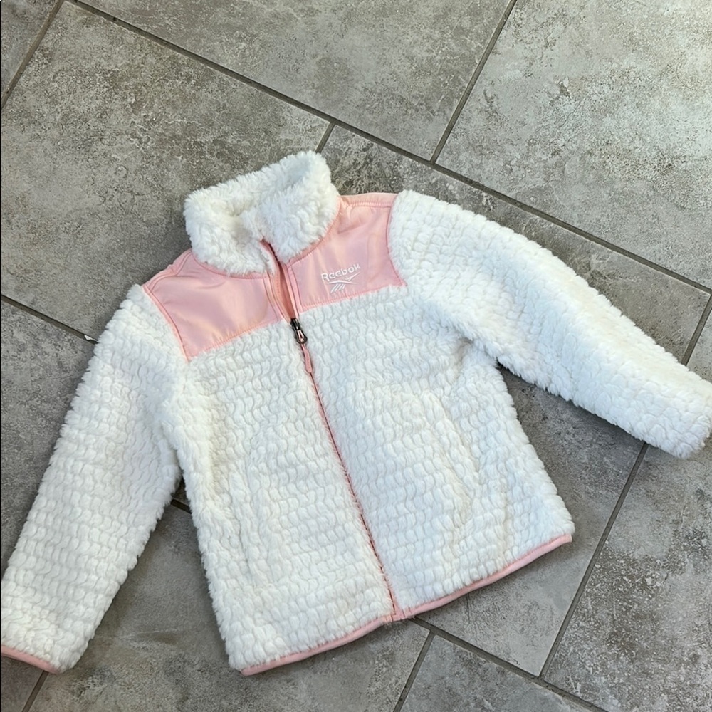 Reebok White and Pink Fleece Jacket